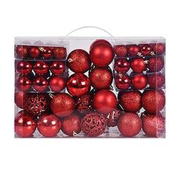 NEARAY 100 peças enfeites de bola de Natal decoração de árvore festival de noivado, Bolas De Natal Lisas/foscas/glitter (Vermelho)