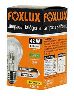 Lâmpada Halógena Clássica Foxlux – Luz Amarela (3000K) – 42W – 220V – Base: E-27