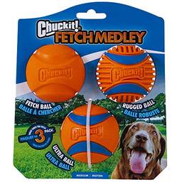 Chuckit! Fetch Ball Medley, médio, bola para cães, pacote com 3, bolas ultra, para pegar e resistentes incluídas