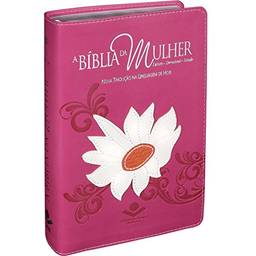 A Bíblia da Mulher com índice - NTLH: Capa couro sintético rosa com margarida