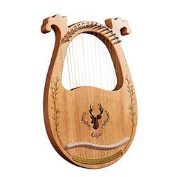 KKcare Instrumento de cordas caixa de ressonância de harpa de madeira de 16 cordas com chave de afinação 3 peças adesivos conjunto extra de cordas