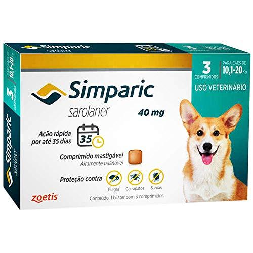 Antipulgas Zoetis Simparic 40 Mg Para Cães 10,1 A 20 Kg - 3 Comprimidos