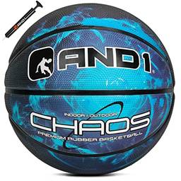 AND1 Bola de basquete de borracha Chaos: (esvaziada com bomba incluída) pronto para jogo, tamanho oficial, furo preto