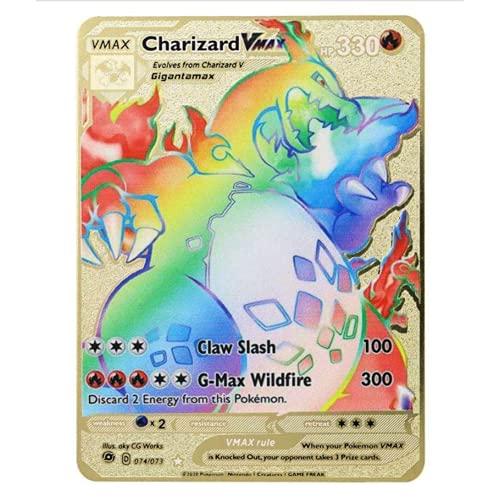 Carta de metal personalizada Charizard Vmax (cartão Pokémon de ouro arco-íris, carta rara, coleção dragão respirando fogo