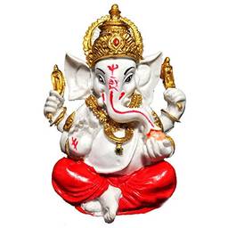 Estátua de Ganesha Colorido Branco Resina 10cm