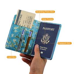 Porta-passaporte, porta-passaporte, JYZR PU com bloqueio de couro para passaporte, porta-passaporte, cartões de visita, cartões de crédito, cartões de embarque, G