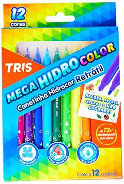 Hidrocor Ponta Fina Retrátil Mega Hidro Color - 12 Cores - Tris