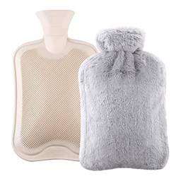 Henniu Bolsa de água quente com capa de pelúcia 2L garrafa de água quente de borracha de grande capacidade aquecedor de pés para cama compressa quente terapia a frio alívio da dor no ombro