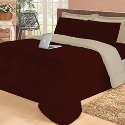 Jogo de cama Casal com edredom lençol fronha função cobre leito e cobertor (Marrom e Bege)