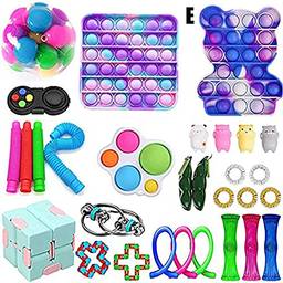 VELIHOME Sensory Fidget Toy Pack para crianças Adultos Push Bubble Pop Fidget Toy Conjunto de brinquedos de alívio de estresse com necessidades especiais, brinquedos anti-ansiedade, menino, menina (E)