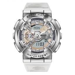 SANDA Relógio Masculino Criativo Impermeável Relógio Esportivo Quartzo Multifuncional Relógio Militar Masculino (White Silver)