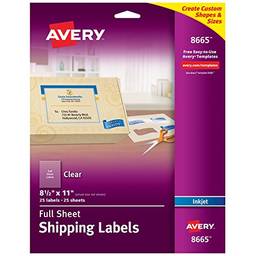 Avery Etiquetas foscas transparentes para impressoras a jato de tinta, 21,5 x 28 cm, 25 etiquetas (8665)