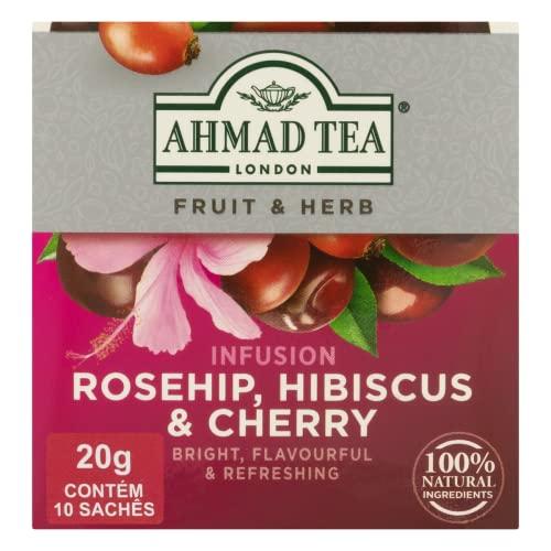 Chá Misto de Rosa Silvestre, Hibisco e Cereja Ahmad Tea London Fruit & Herb Caixa 20g 10 Unidades de 2g Cada