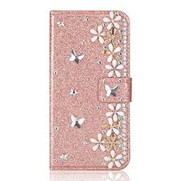 Capa carteira XYX para iPhone 11, capa carteira para iPhone 11, capa carteira de couro PU com design de flor da sorte com glitter para meninas e mulheres para iPhone 11 de 6,1 polegadas (ouro rosa)