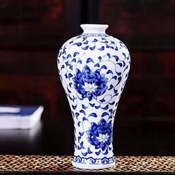 Vaso de flor de porcelana TOPmountain, vaso de porcelana de cerâmica tradicional chinesa azul e branco antigo para decoração de interior-A1