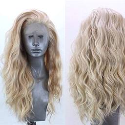 KKcare 24"peruca sintética loira encaracolada peruca ondulada longa peruca