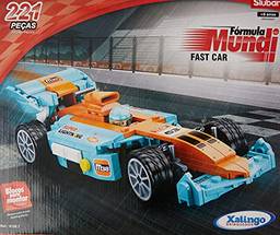 Blocos de Montar Fórmula Mundi Fast Car 221 Peças Xalingo - 01587,Azul e Laranja