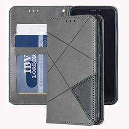 Capa carteira XYX para Samsung Galaxy S10, [recurso de suporte][compartimentos para cartões] Capa protetora de couro sintético magnético oculto com estampa de losango (cinza)