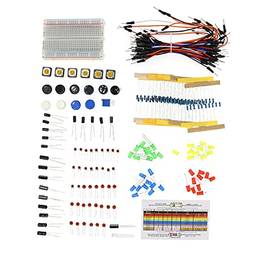 Romacci Kit de caixa de seleção de componentes eletrônicos DIY com placa de ensaio Capacitores Resistores Transistores Diodos LEDs Cabo de ligação com caixa de armazenamento