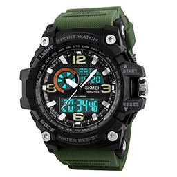 SKMEI Relógio digital esportivo masculino, relógio militar à prova d'água com tela LED grande cronômetro despertador relógio de pulso, Verde militar, Large, esportes