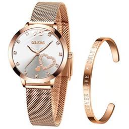 Verhux relógio feminino analógicos de quartzo de aço inoxidável de ouro rosa à prova d'água relógios de pulso mulher