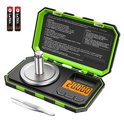(Nova versão) Brifit Professional Digital Mini Scale, 20g-0.001g Escala de bolso, Escala eletrônica inteligente com 20 g de peso de calibração (bateria/pinças incluídas), Verde, 20g