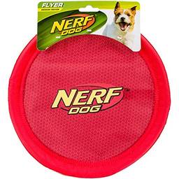 Nerf Dog Brinquedo para cães Flyer de nylon, Frisbee, leve, durável e resistente à água, ótimo para praia e piscina, 23 cm de diâmetro, para raças de médio/grande, unidade única, vermelho