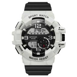 SANDA Relógio Masculino Esportivo Novos Produtos Moda Relógio Multifuncional De Luxo à Prova D'água Led Digital Masculino Relógio Eletrônico De Quartzo Ao Ar Livre Relógio Masculino (White black)