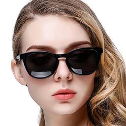 Óculos de sol polarizados femininos Classic Square UV400 Retro óculos de sol com lente preta