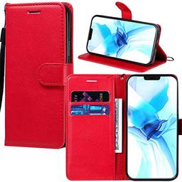Capa carteira XYX compatível com iPhone 12 Pro Max, capa carteira flip de couro PU cor sólida com compartimentos para cartão e alça de pulso compatível com iPhone 12 Pro Max 6,7 polegadas (vermelho)