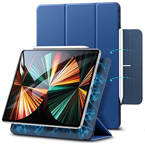 ESR Capa magnética para iPad Pro 12,9 "2021/2020/2018 (5ª geração / 4ª geração / 3ª geração), capa inteligente com acessório magnético de ressalto, Auto Sleep / Wake, Lápis de suporte 2, Suporte triplo, azul