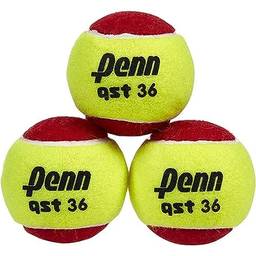 Bolas de tênis Penn QST 36 – Bolas de tênis juvenis vermelhas de feltro para iniciantes, 3 bolas de polipropileno