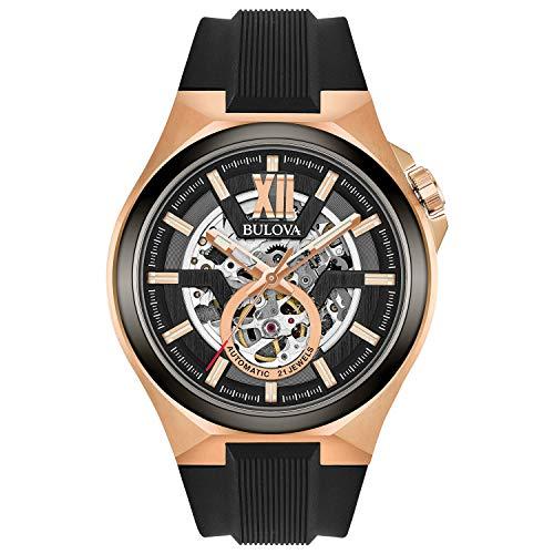 Bulova Relógio masculino de aço inoxidável com pulseira de silicone, preto, 27 (modelo: 98A177)