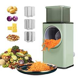 Qudai Cortador de legumes multifuncional ralador de queijo rotativo 3 em 1 triturador de fatiador máquina de fazer salada com lâminas de rolo de aço inoxidável para porca de frutas vegetais