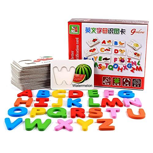 Qudai Jogo de correspondência de quebra-cabeça com letras de madeira Alfabeto Flash Cards pré-escolar brinquedos educativos montessori para meninos meninas de 3 anos ou mais