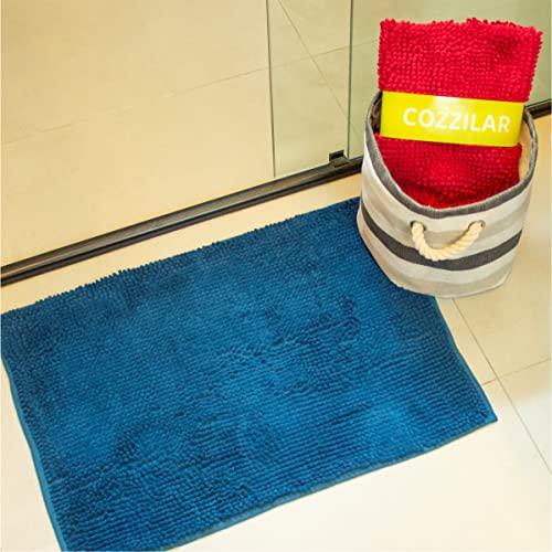 Tapete De Banheiro Antiderrapante Bolinha Microfibra 70x50 cm Cor:Azul