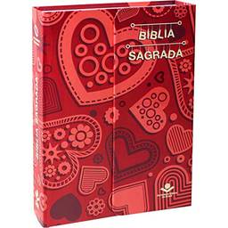 Bíblia Sagrada Letra Maior - Capa ilustrada vermelho com corações: Nova Almeida Atualizada (NAA)