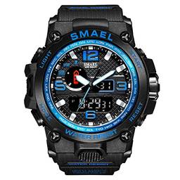 Relógio masculino para esportes ao ar livre, impermeável, multifuncional, visor duplo, LED, cronômetro, analógico, militar, tático, Azul, Alicate de corrida
