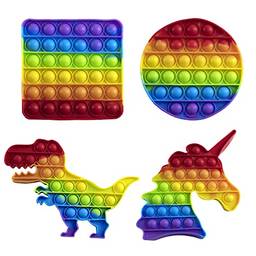 Kit Com 4 Peças Pop It Fidget Brinquedo Antistress Sensorial (Dino,Unicornio,Bola,Quadrado)