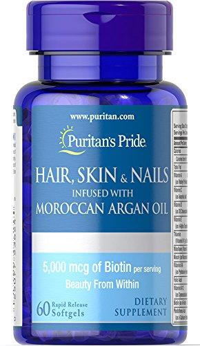 Hair, skin and nails (cabelo, pele e unha), 5000mcg, infundidos com óleo de argan marroquino, 60 cápsulas