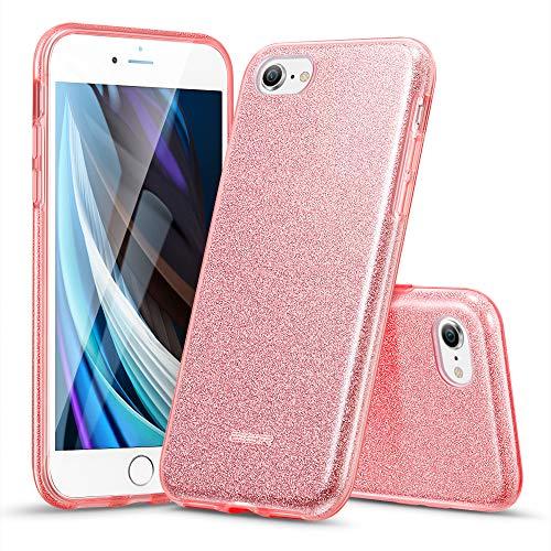 ESR Glitter Case compatível com iPhone SE 2020, iPhone 8, iPhone 7, Glitter Case para mulheres, 3 camadas, compatível com carregamento sem fio, para iPhone SE 2 (2020) / 8/7, Rose Gold
