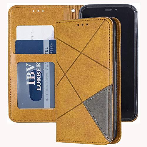 Capa carteira XYX para Samsung Galaxy S10, [recurso de suporte] [compartimentos para cartões] Capa protetora de couro sintético magnético oculto (amarelo)