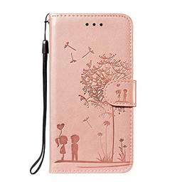 Capa carteira para celular LG K61 Flip [casal e dente-de-leão] - ouro rosa