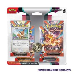 Blister Quadruplo Pokémon Eevee Escarlate E Violeta 3 Obsidiana Em Chamas, Cor:Estampado - Copag