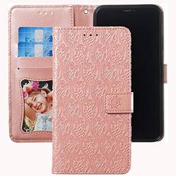 Capa carteira XYX para Xperia XA1 Ultra, Capa para Xperia XA1 Ultra, [Flor de ratã 3D] Capa de couro PU com fecho magnético de suporte, capa protetora para Sony Xperia XA1 Ultra (ouro rosa)