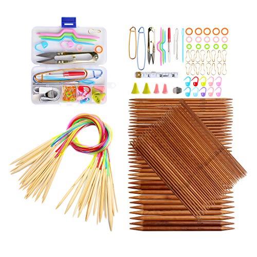 Conjunto de agulhas de tricô de bambu, suporte de pontos de bloqueio, ferramentas de tecelagem profissional para iniciantes, AMLESO
