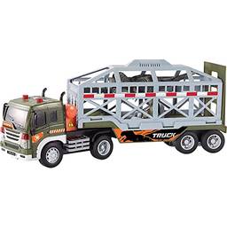 Shiny Toys 1:16 Caminhão Transporte de Dinossauro Com Luz e som e Fricção, 000757, Multicor, 37x12x9