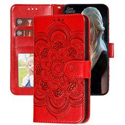 Capa carteira XYX Galaxy S20 FE, capa S20 FE, [flor de mandala em relevo] capa de couro PU para Samsung S20 FE (vermelho)