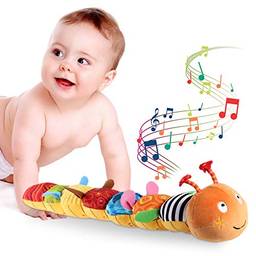 Brinquedo do bebê Lagarta Musical Multicolor Brinquedo Infantil Crinkle Rattle Macio com Design de Régua, Sinos e Chocalho Brinquedo Educacional Einsteins Brinquedo Sensorial Criança Brinquedo para Me