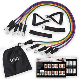 SPRI Kit de faixa de resistência (5 faixas de exercícios, tornozelo/pulseira, âncora de porta, alças acolchoadas de espuma, bolsa de transporte, guia de exercícios)